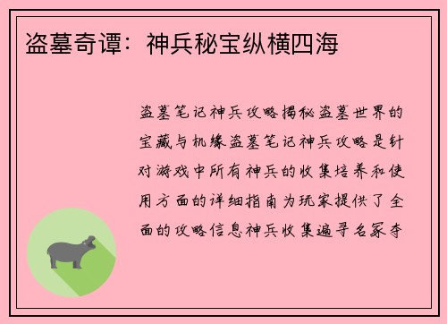 盗墓奇谭：神兵秘宝纵横四海