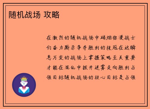 随机战场 攻略